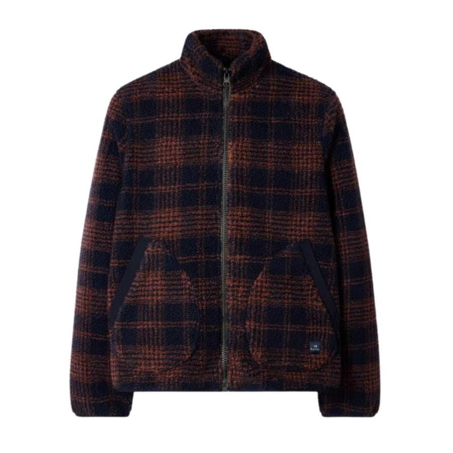 Paul Smith Navy & Orange Fleece Check Zip Jacket