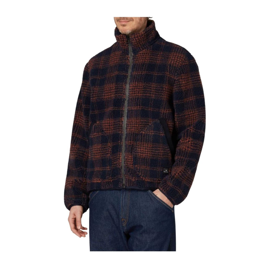 Paul Smith Navy & Orange Fleece Check Zip Jacket