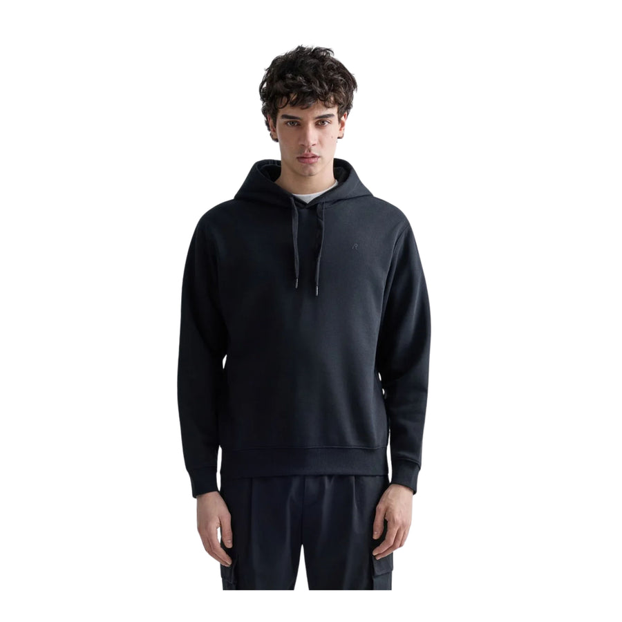 Replay Printed Iconic Logo Black Cotton Blend Hoodie