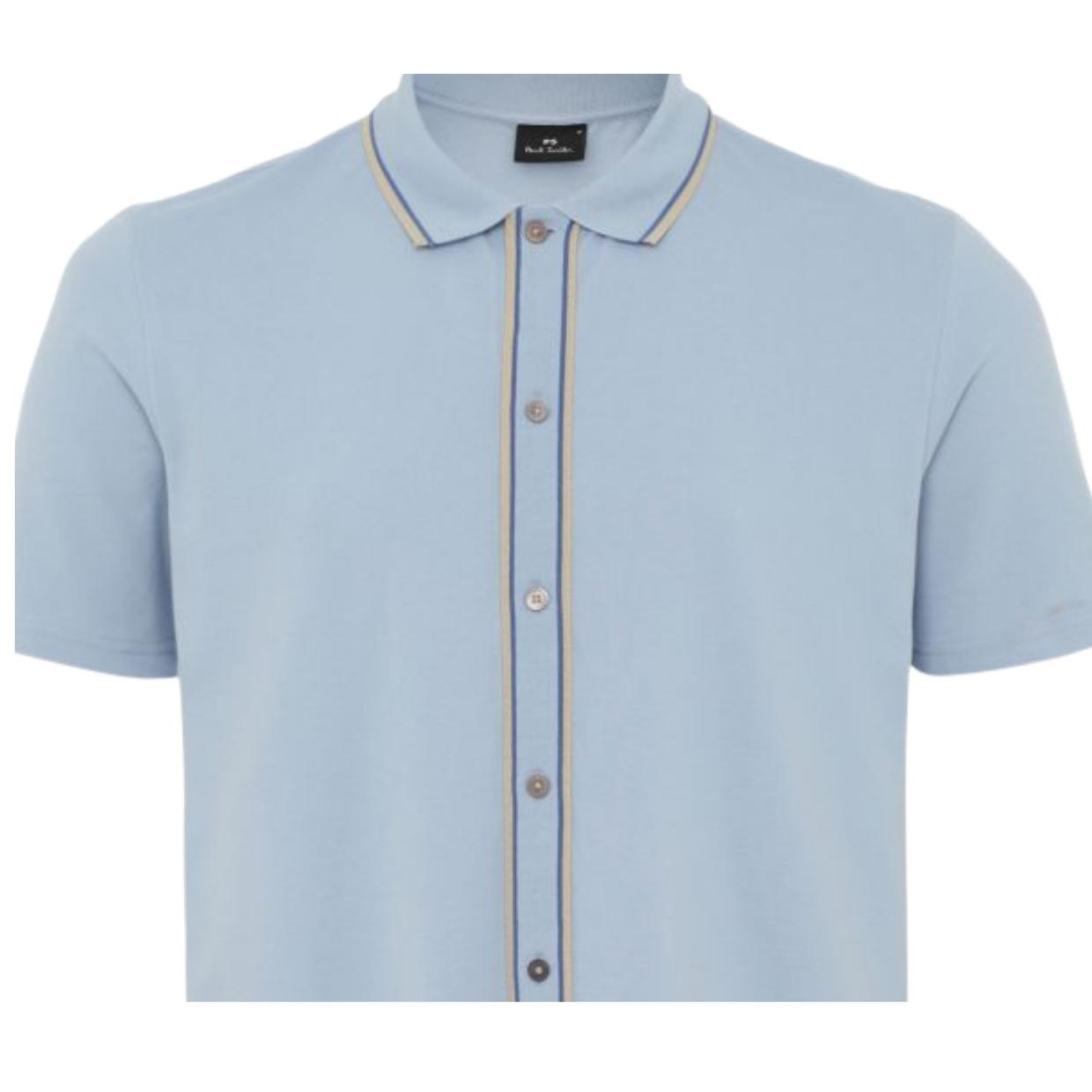 Paul Smith Button Through Short Sleeve Sky Blue Polo Shirt