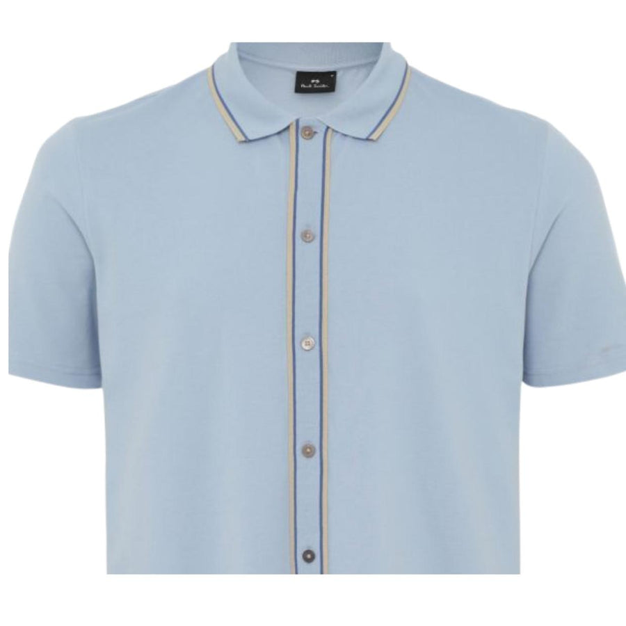 Paul Smith Button Through Short Sleeve Sky Blue Polo Shirt