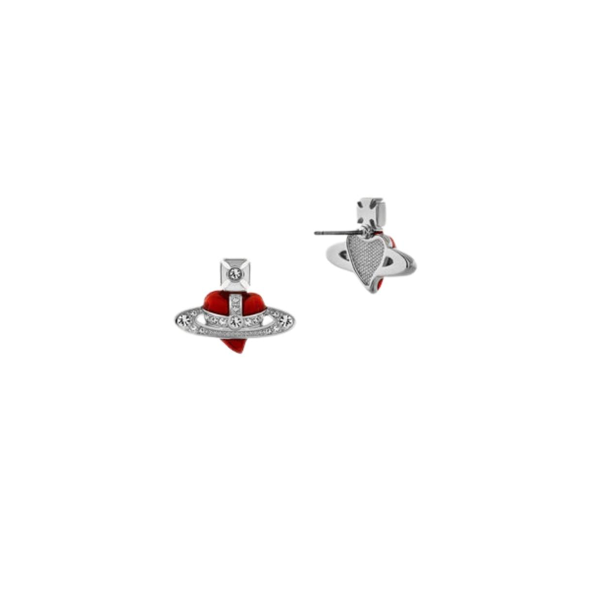 Vivienne Westwood Platinum Indian Red New Diamante Heart Earrings