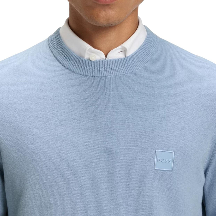 BOSS Logo Patch Cotton-Cashmere Light Blue Sweatshirt