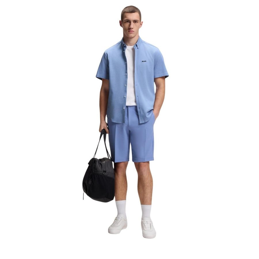 BOSS Motion Regular Fit Cotton Jersey Light Blue Short Sleeve Shirt