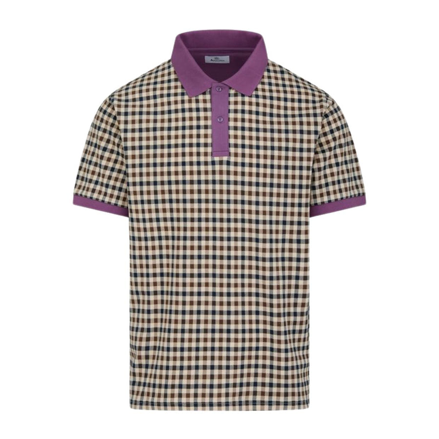 Aquascutum Active Stretch Piquet Club Check Purple Polo Shirt