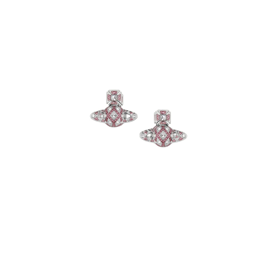 Vivienne Westwood Platinum Crystal Rose Enamel Rachelle Bas Relief Earrings