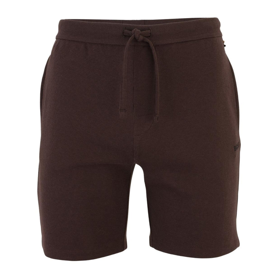 BOSS Embroidered Logo Cotton-Blend Waffle Brown Shorts