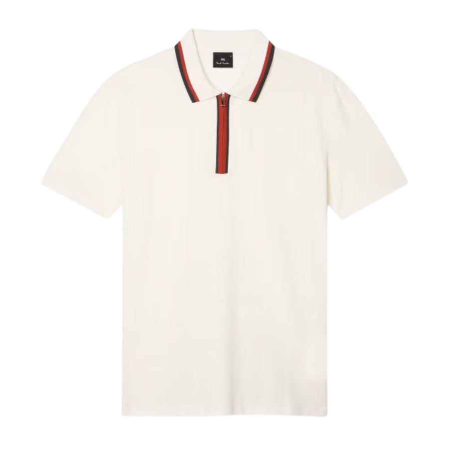 Paul Smith Contrast Tipping Zip White Polo Shirt