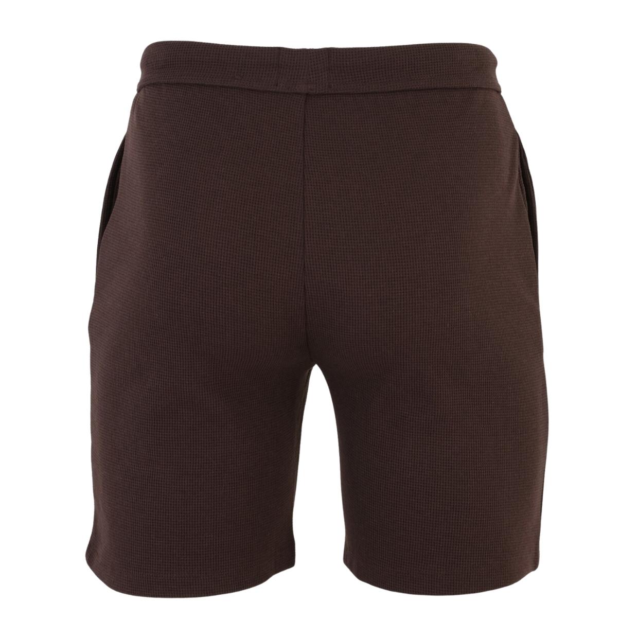 BOSS Embroidered Logo Cotton-Blend Waffle Brown Shorts