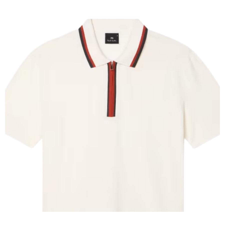 Paul Smith Contrast Tipping Zip White Polo Shirt