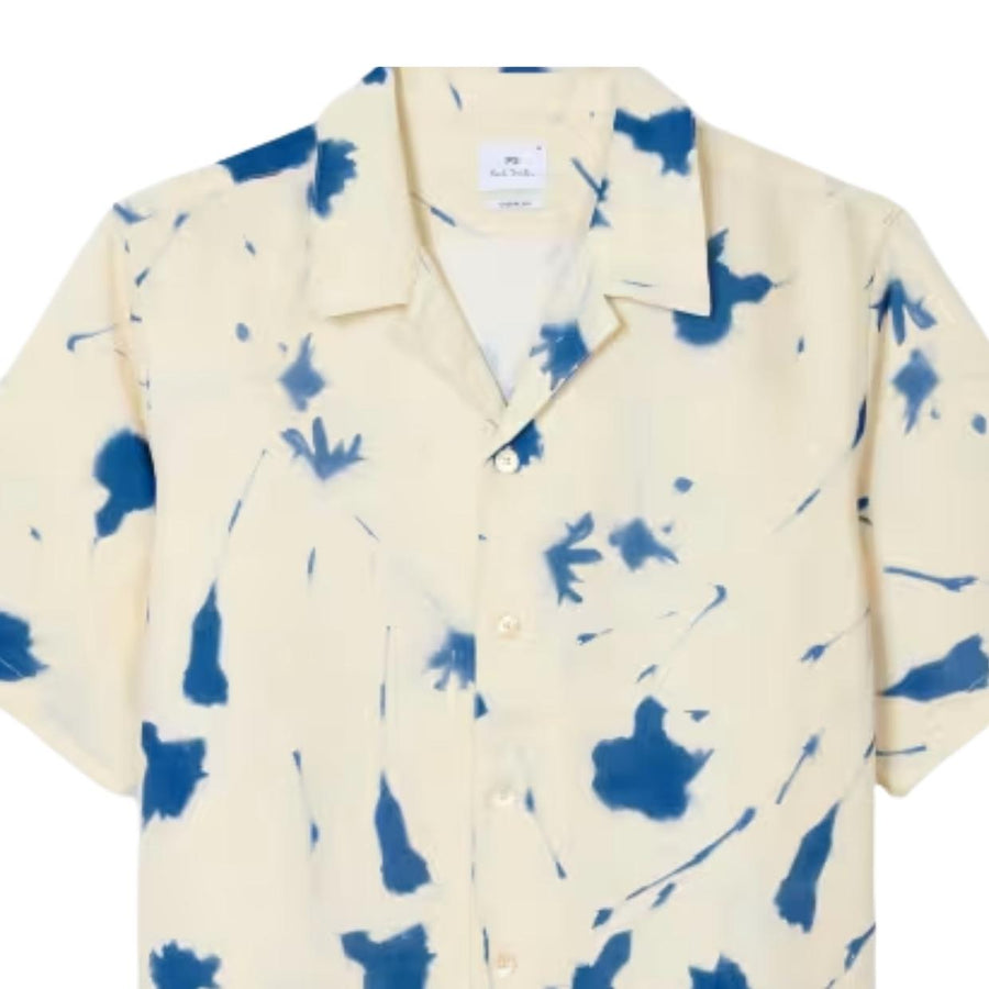 Paul Smith Casual Fit Cynotype Floral Soft Linen Blend Ecru Shirt