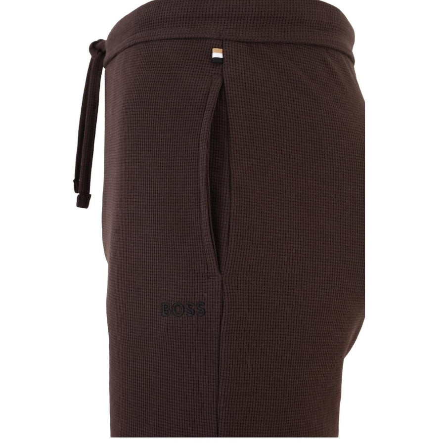 BOSS Embroidered Logo Cotton-Blend Waffle Brown Shorts