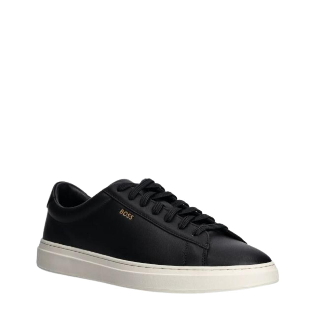 BOSS Logo Kieran Polished Leather Black Trainers