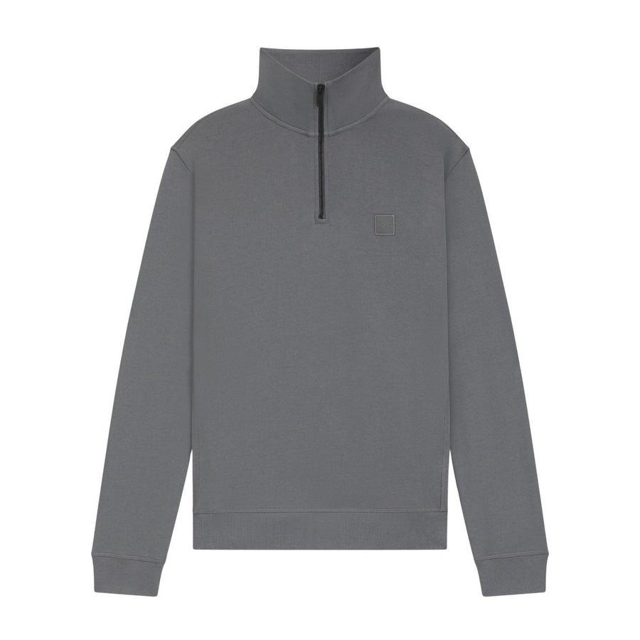 BOSS Zetrust Logo Patch Dark Grey Zip Neck Sweatshirt