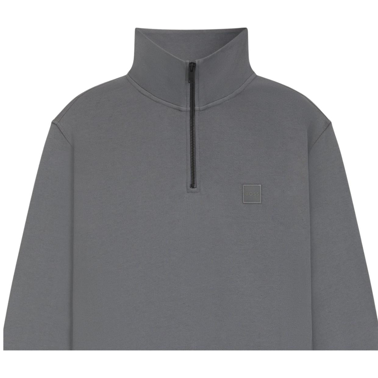 BOSS Zetrust Logo Patch Dark Grey Zip Neck Sweatshirt