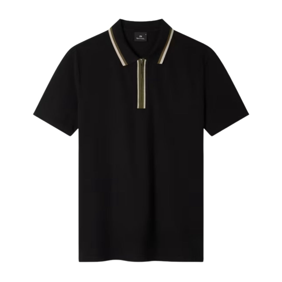 Paul Smith Contrast Tipping Zip Black Polo Shirt