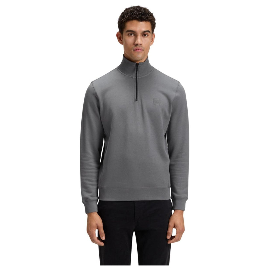 BOSS Zetrust Logo Patch Dark Grey Zip Neck Sweatshirt