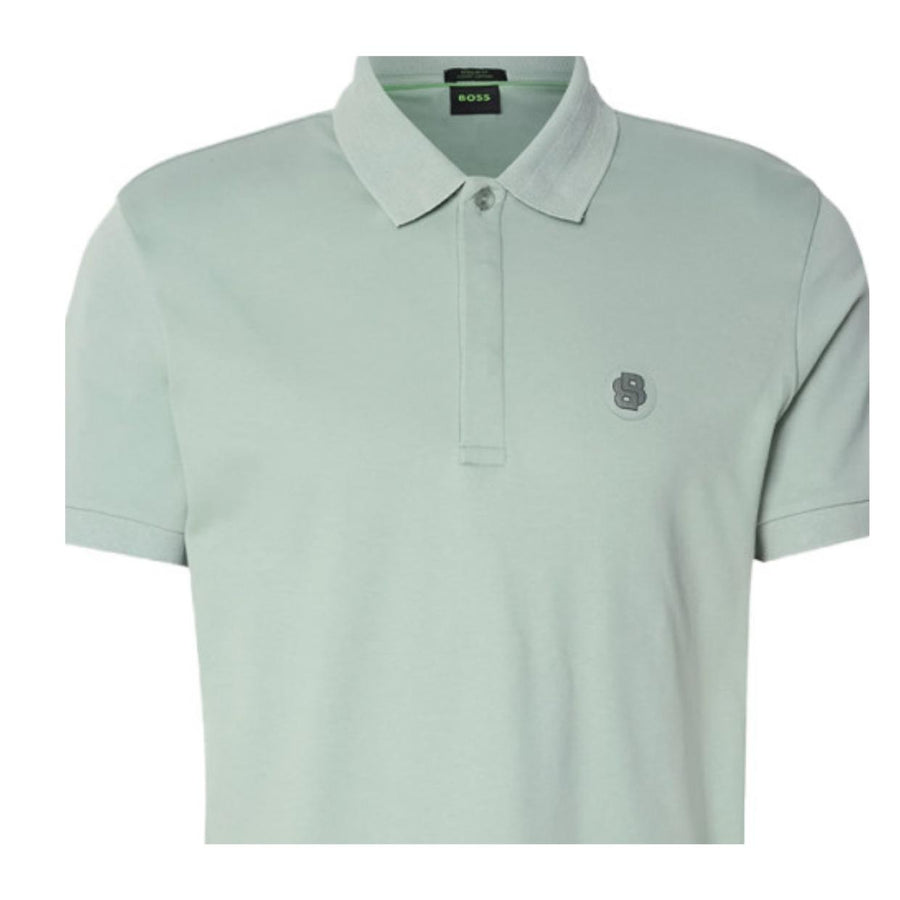BOSS Paddy TL Double B Logo Patch Light Green Polo Shirt
