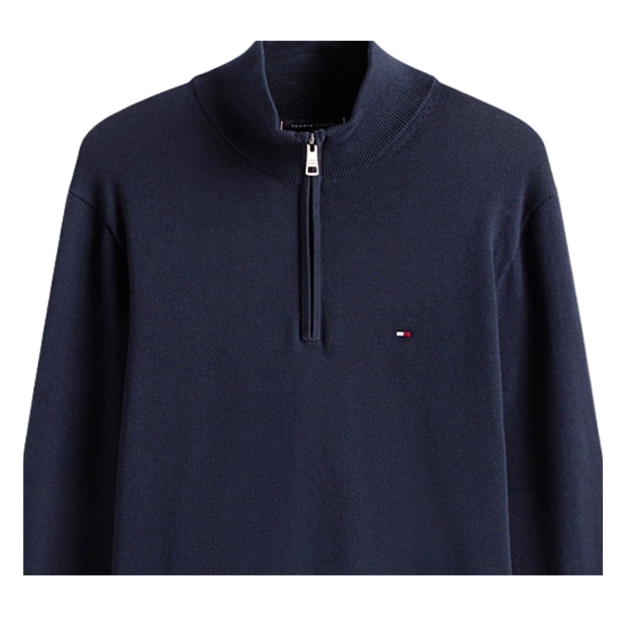 Tommy Hilfiger Rib-Knit Half Zip Navy Sweatshirt