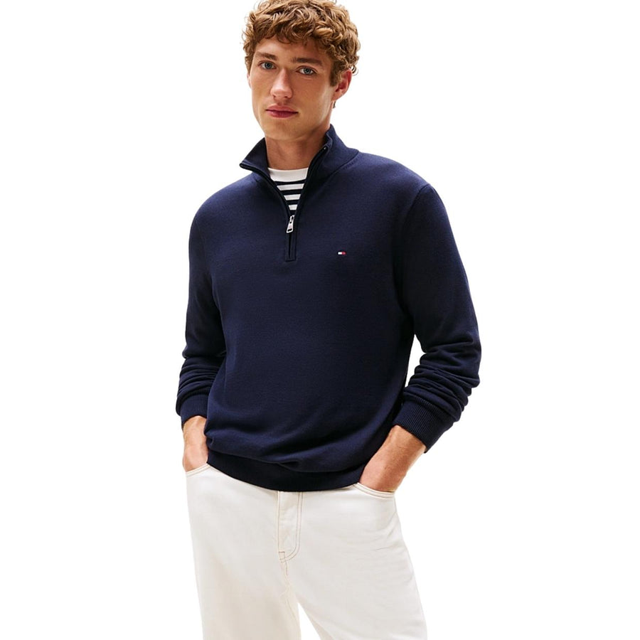 Tommy Hilfiger Rib-Knit Half Zip Navy Sweatshirt