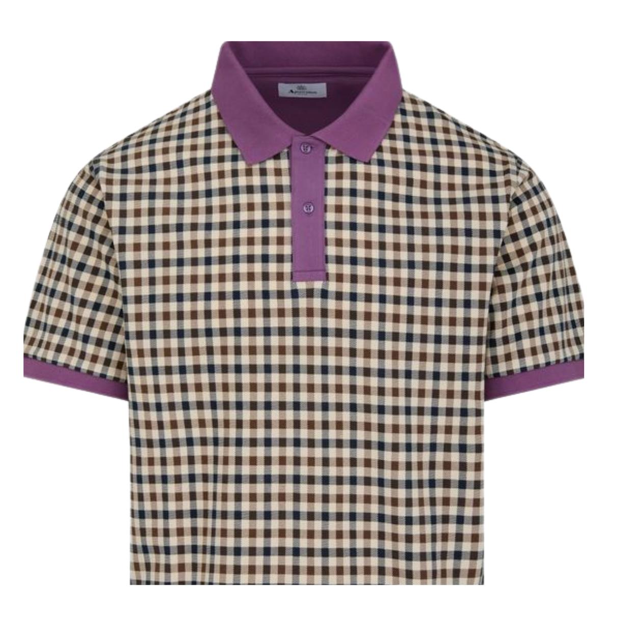 Aquascutum Active Stretch Piquet Club Check Purple Polo Shirt