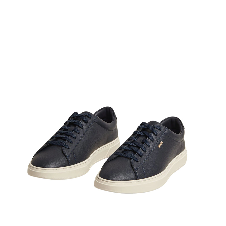 BOSS Kieran Grained-Leather Dark Blue Trainers