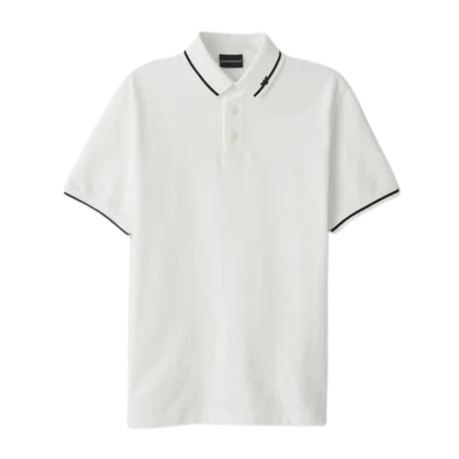 Emporio Armani Micro Eagle Embroidery White Polo Shirt