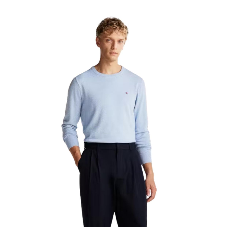 Tommy Hilfiger Embroidered Logo Vessel Blue  Heather Crew Neck Sweatshirts