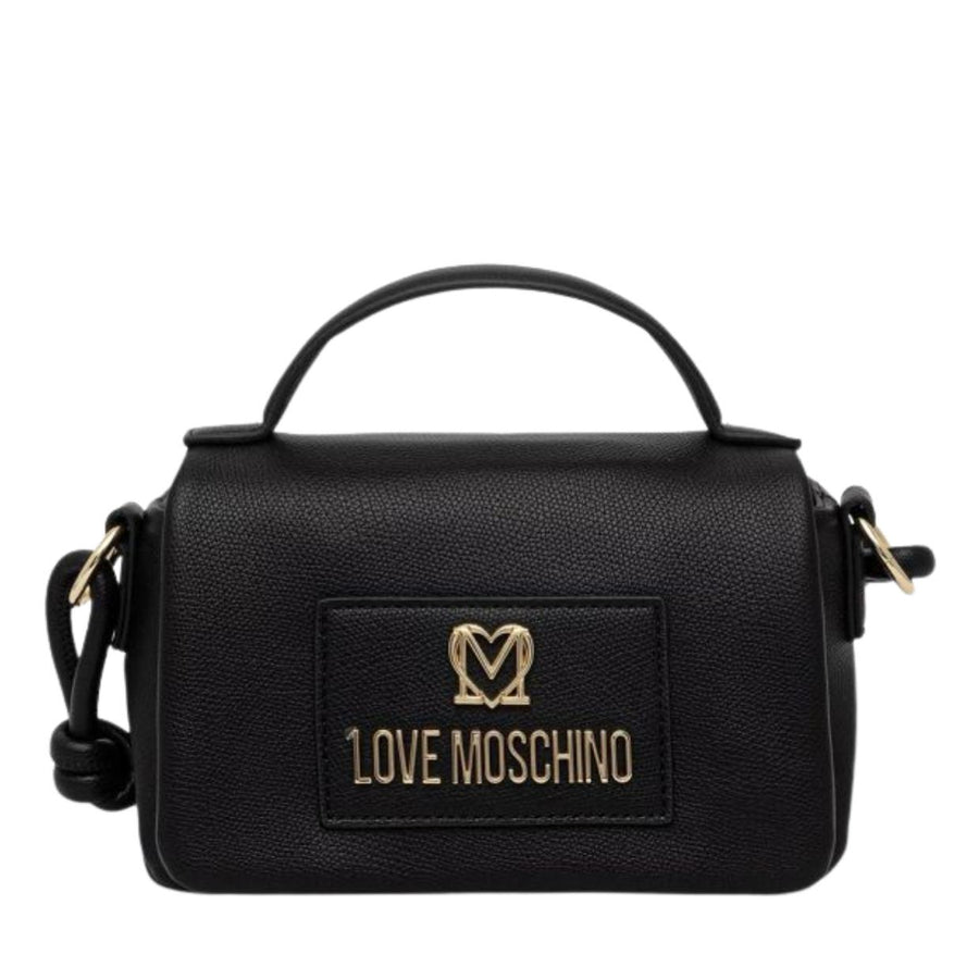 Love Moschino Logo Plaque Top-Handle Black Satchel Bag