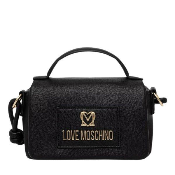 Love Moschino Logo Plaque Top-Handle Black Satchel Bag