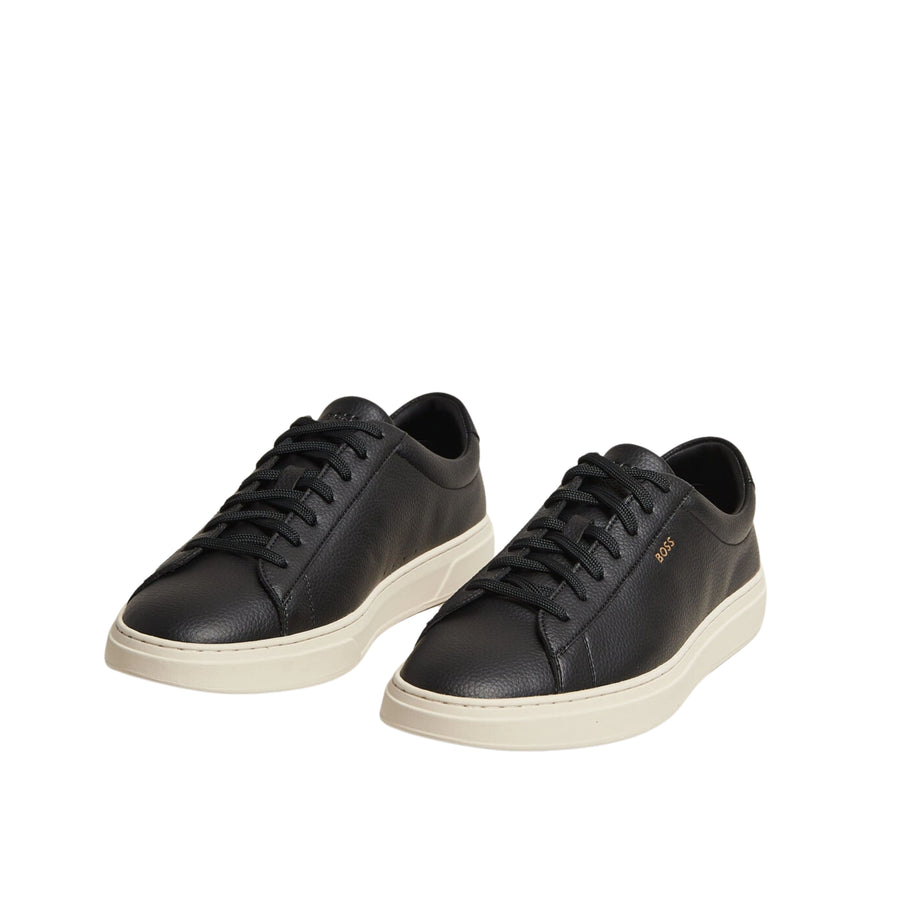 BOSS Kieran Grained-Leather Black Trainers