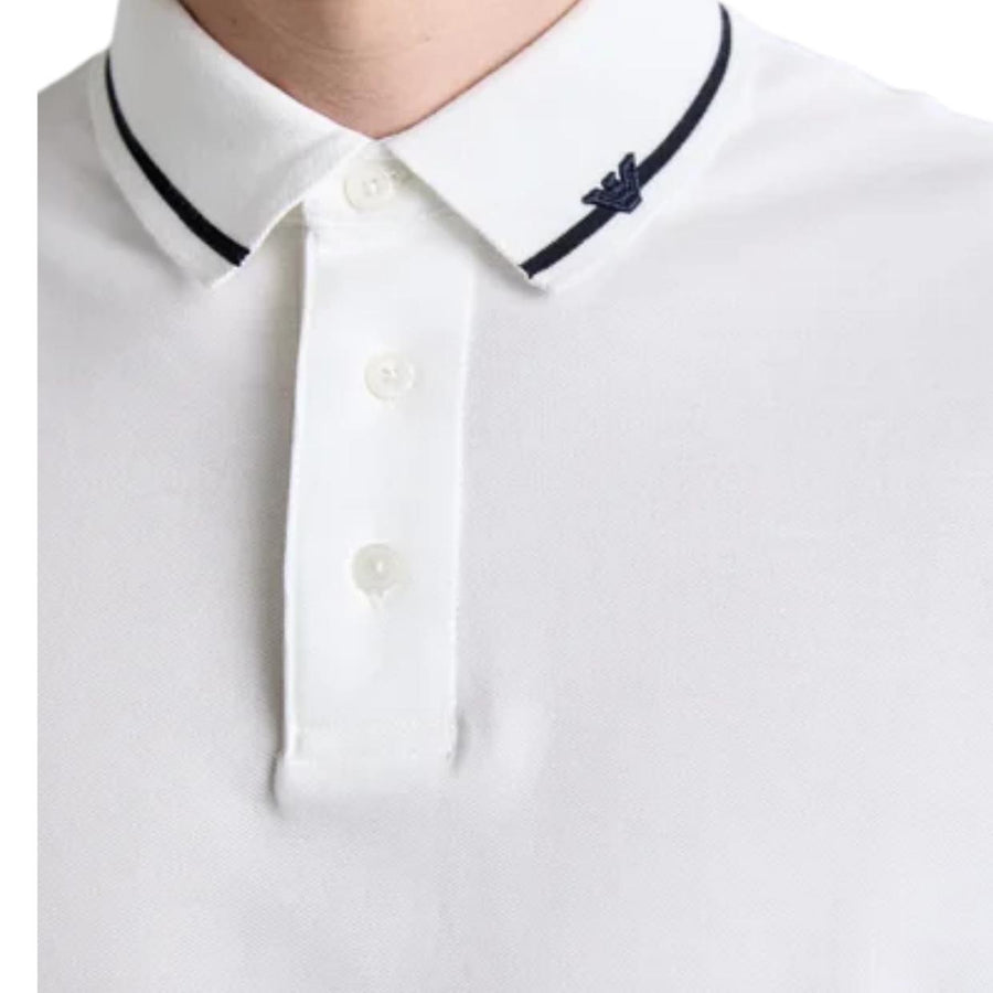 Emporio Armani Micro Eagle Embroidery White Polo Shirt
