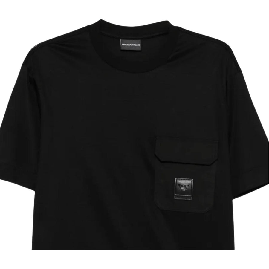 Emporio Armani Logo Patch Lyocell-Blend Black T-Shirt