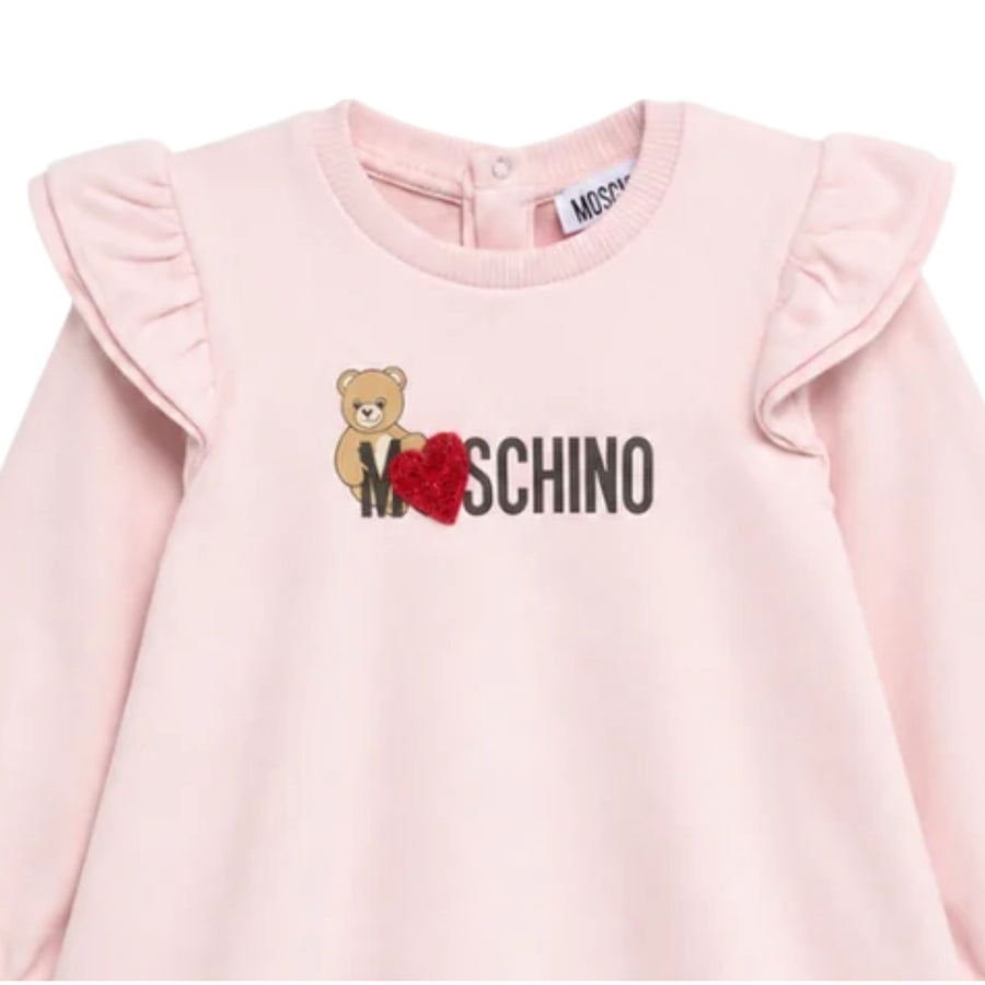 Moschino Baby Print Logo Pink Ruffles Sweat Dress