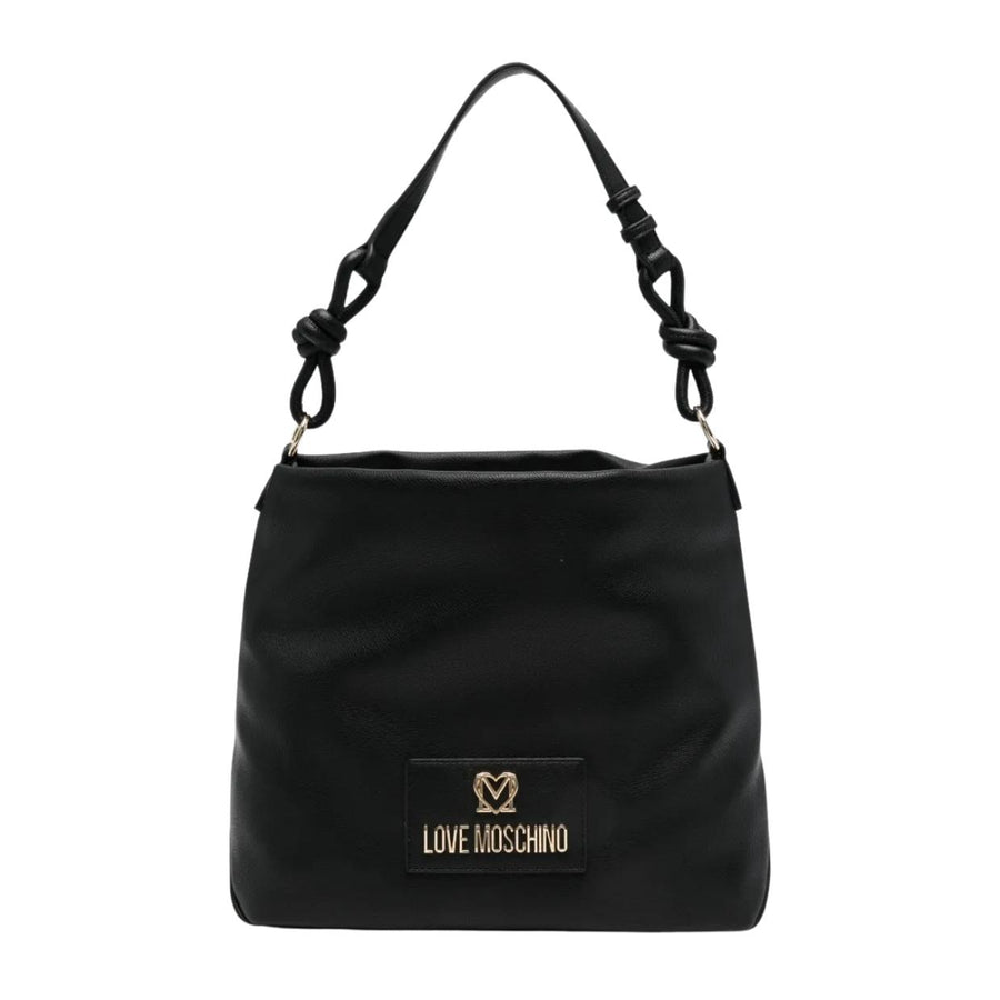 Love Moschino Logo Plaque Knotted Strap Black Shoulder Bag