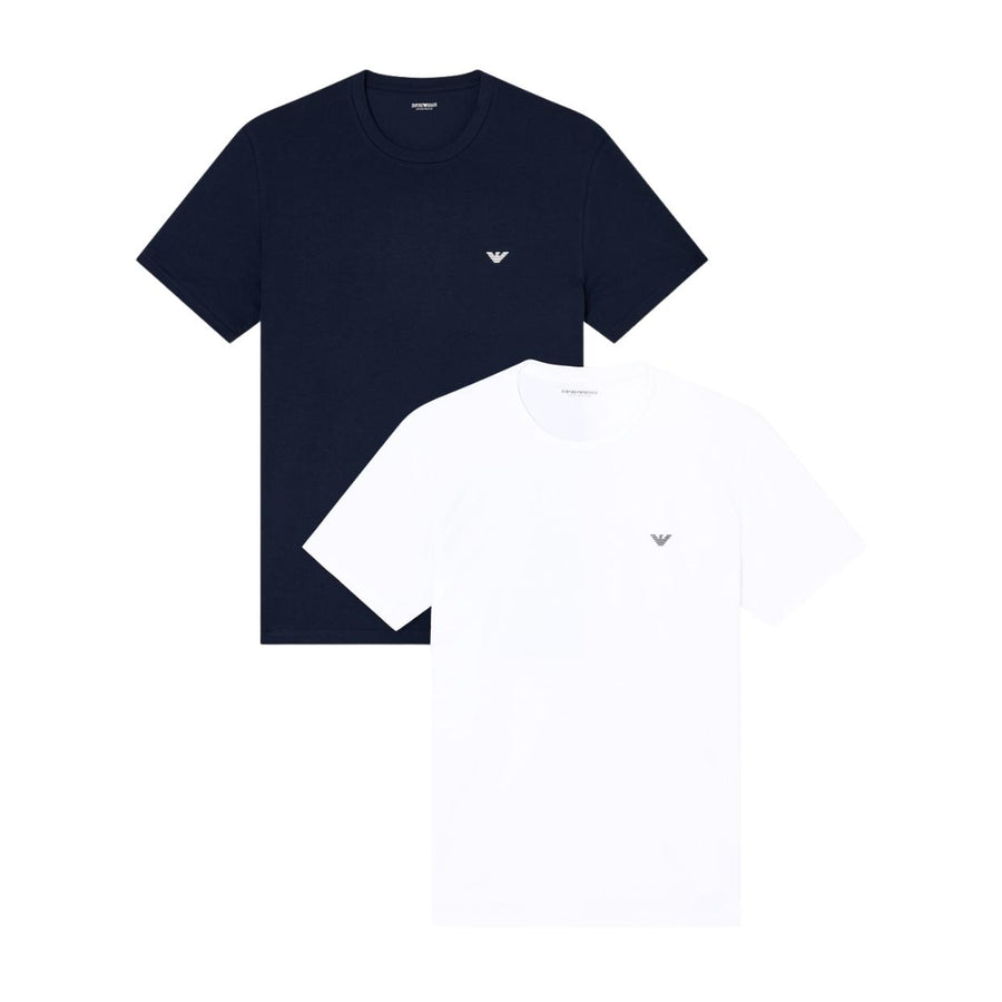 Emporio Armani Print Logo White & Navy Loungewear Two-Pack T-Shirt