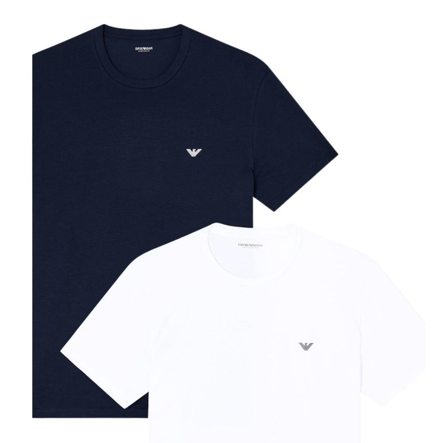 Emporio Armani Print Logo White & Navy Loungewear Two-Pack T-Shirt