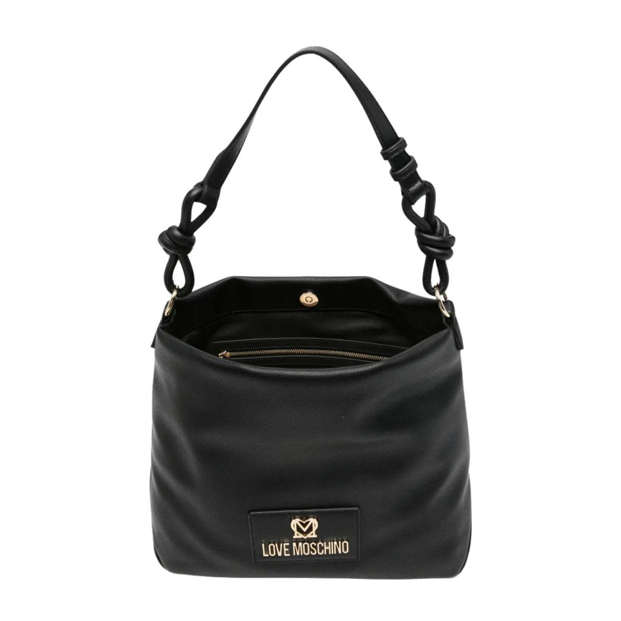 Love Moschino Logo Plaque Knotted Strap Black Shoulder Bag