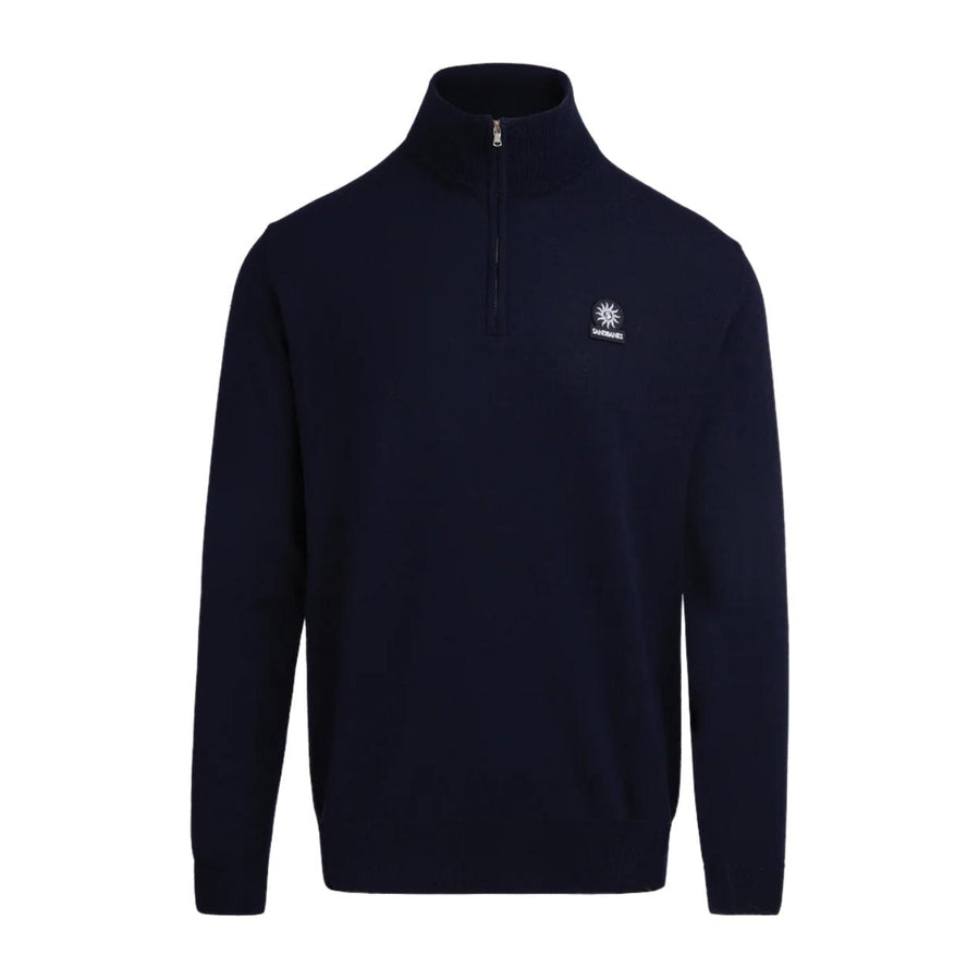 Sandbanks Logo Badge Merino Knit Wool Navy Half Zip Sweatshirt