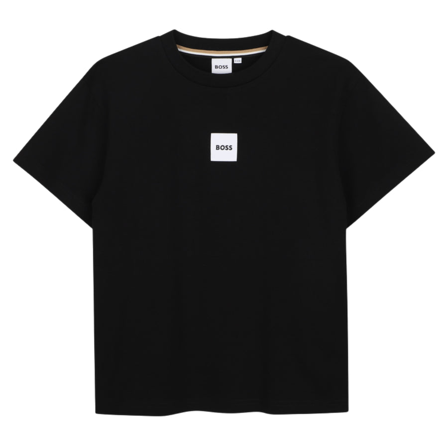 BOSS Kids Logo Patch Cotton Jersey Black T-Shirt
