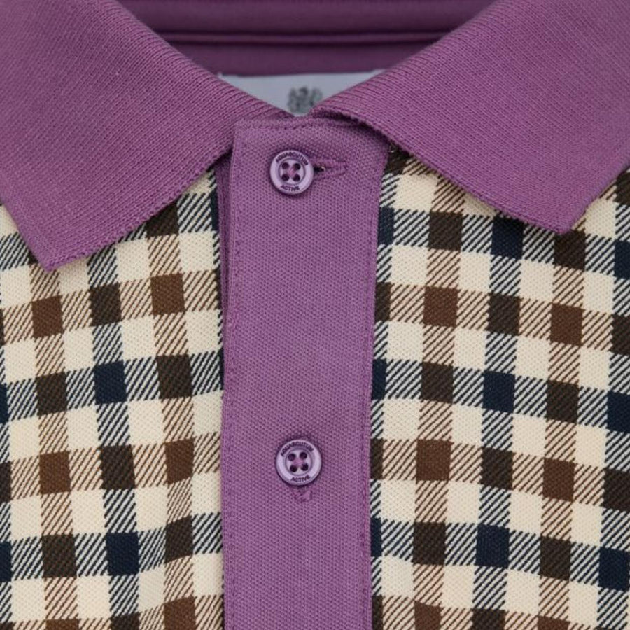 Aquascutum Active Stretch Piquet Club Check Purple Polo Shirt