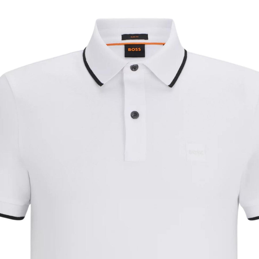 BOSS Passertip Slim Fit White Polo Shirt