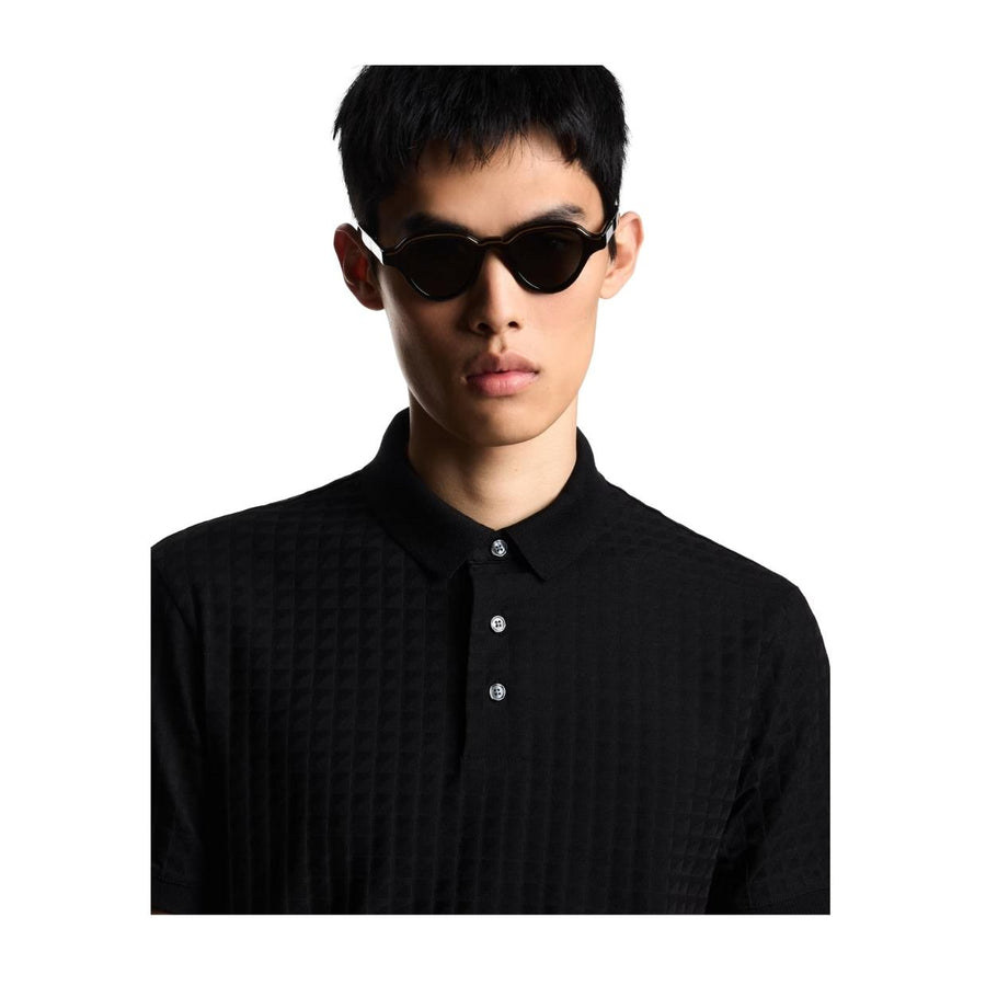 Emporio Armani Jacquard Jersey Black Polo Shirt