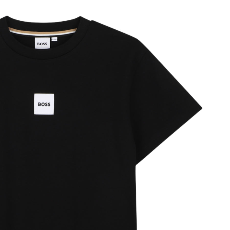 BOSS Kids Logo Patch Cotton Jersey Black T-Shirt