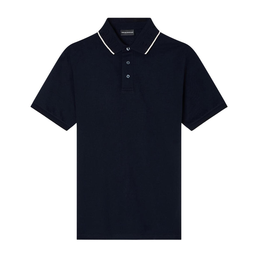Emporio Armani Embossed Logo Collar Navy Polo Shirt
