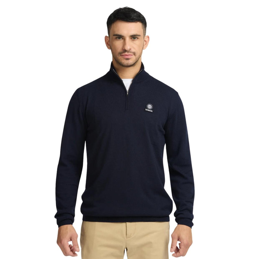 Sandbanks Logo Badge Merino Knit Wool Navy Half Zip Sweatshirt
