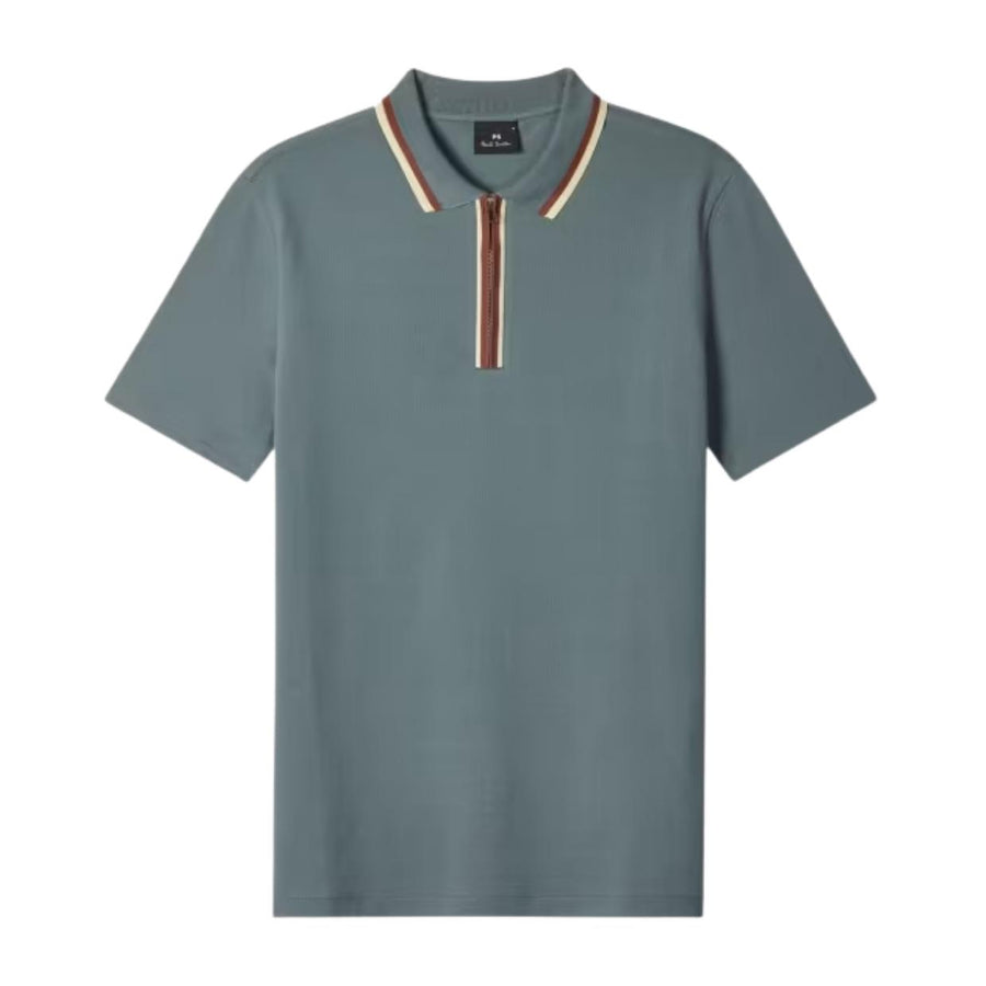 Paul Smith Regular Fit Contrast Half Zip Grey Polo Shirt