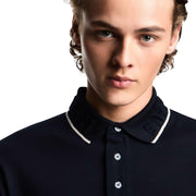 Emporio Armani Embossed Logo Collar Navy Polo Shirt
