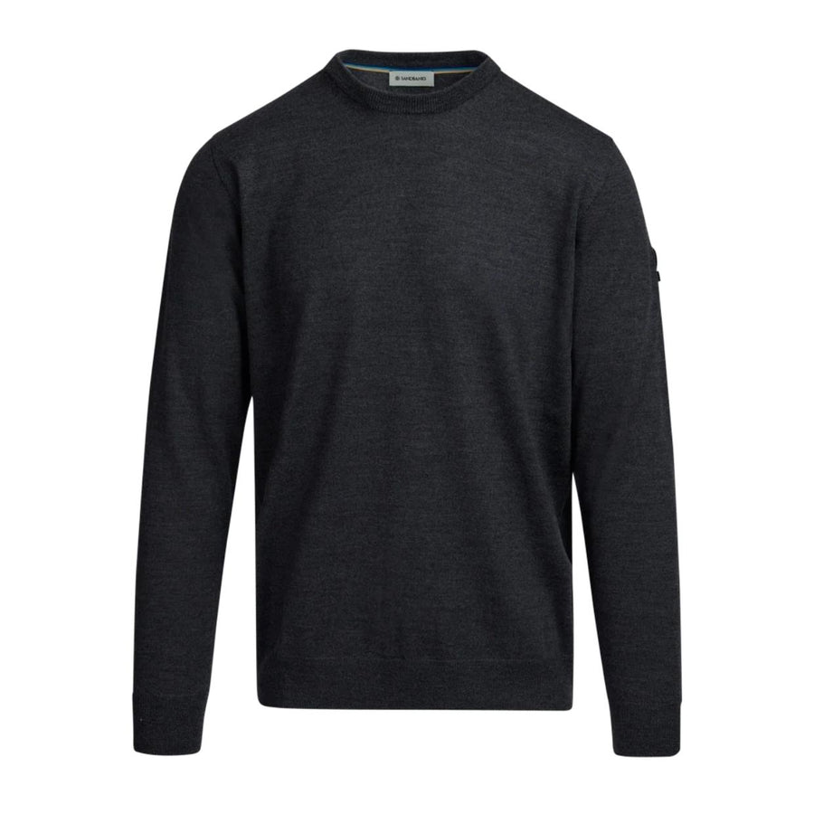 Sandbanks Logo Badge Merino Knit Wool Anthracite Crew Neck Sweatshirt