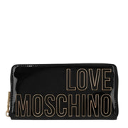 Love Moschino Enameled Gold-Tone Logo Black Zip Around Wallet